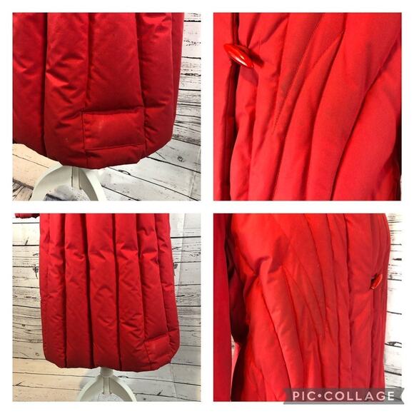 1980s Vintage Red Quilted Unbranded retro Down Puffer Coat M - Picture 12 of 15